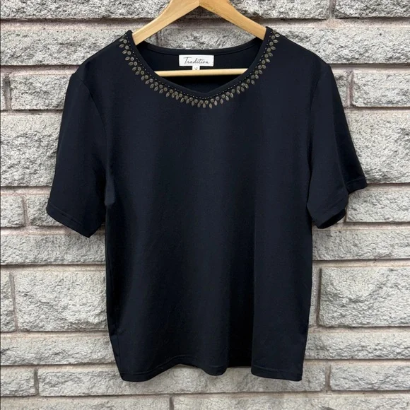 Tradition Black Studded Short Sleeve Top - Picture 1 of 5
